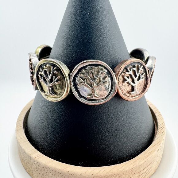 Vintage Tree of Life Coins Stretch Bracelet Timeless Symbolism Retro - Picture 2 of 6